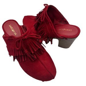 Indigo Red Suede Fringe Mules Clogs Western Boho Chic Sz 7.5